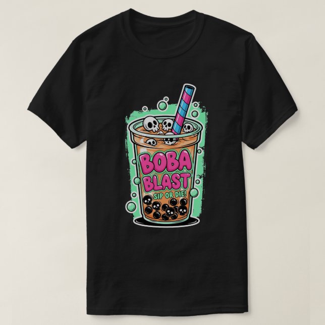 Boba Blast – ¡Bebe o Muere! Camiseta Negra (Diseño del anverso)
