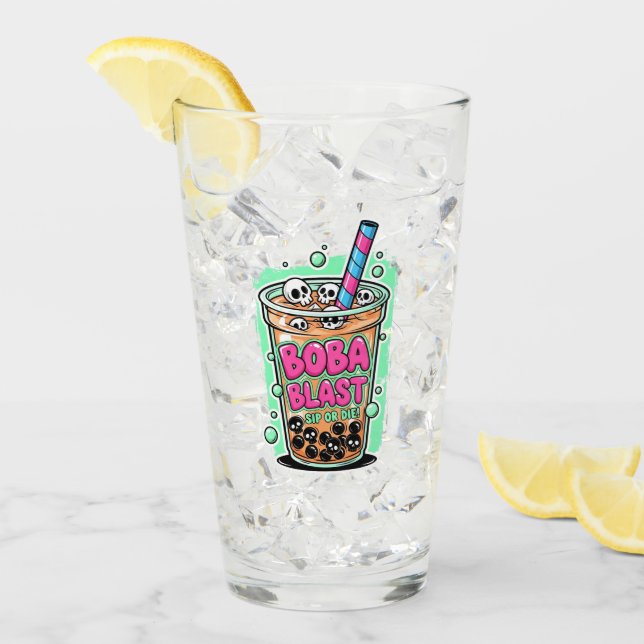 Boba Blast – Sip or Die! Glass Cup (Anverso (hielo))