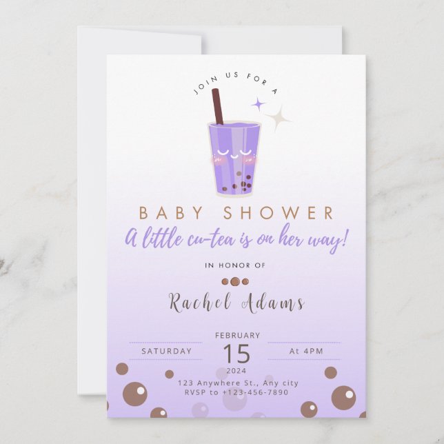 Boba Tea Babyducha Invitación Bebé (Anverso)