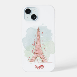 Boceto de acuarela Torre Eiffel monogramada