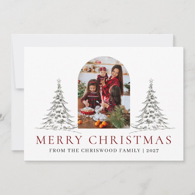 Boceto de árbol de Navidad con arco elegante Foto  (Anverso)