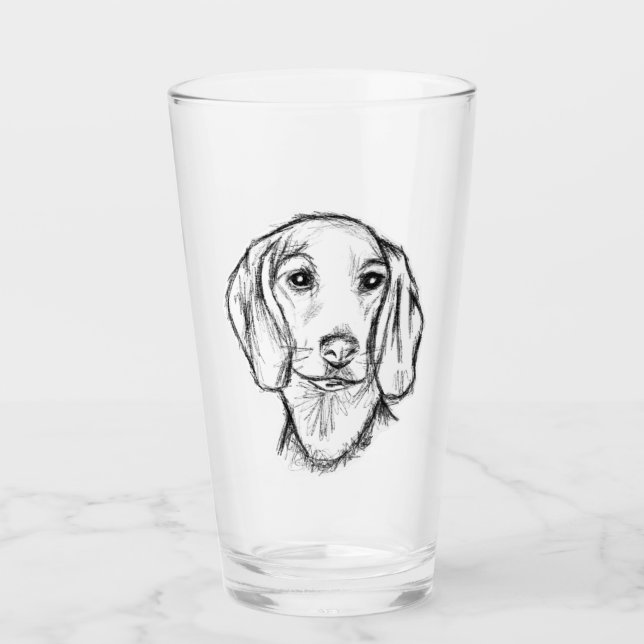 boceto de perro salchicha dibujado a mano en negro (Anverso)