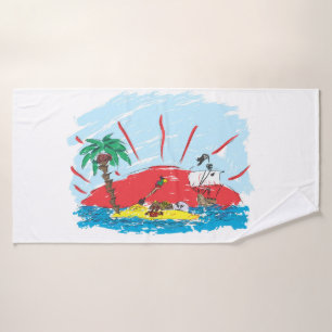 boceto de una isla del tesoro y un barco pirata