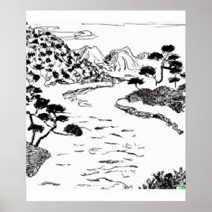 boceto dibujado a mano del río fluyendo en arte Uk