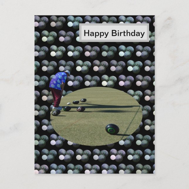 Bochas sobre césped, Tarjeta postal de cumpleaños, (Anverso)