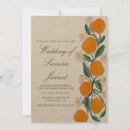 Boda abstracta botánica naranja dibujada a mano Kr