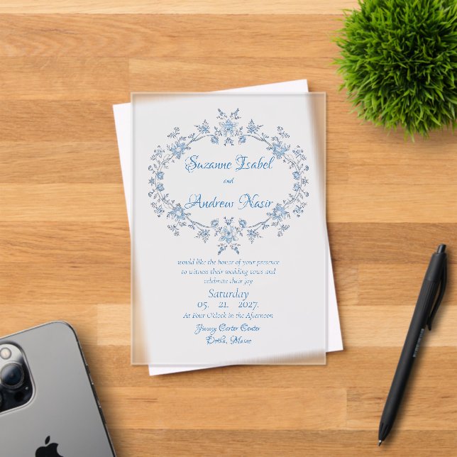 Boda Acrílica Esmeradamente Azul Motif. Invitación (Insitu (Tarjeta de Invitación))