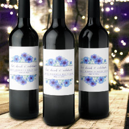 Boda acuarela azul anémona flor etiquetas