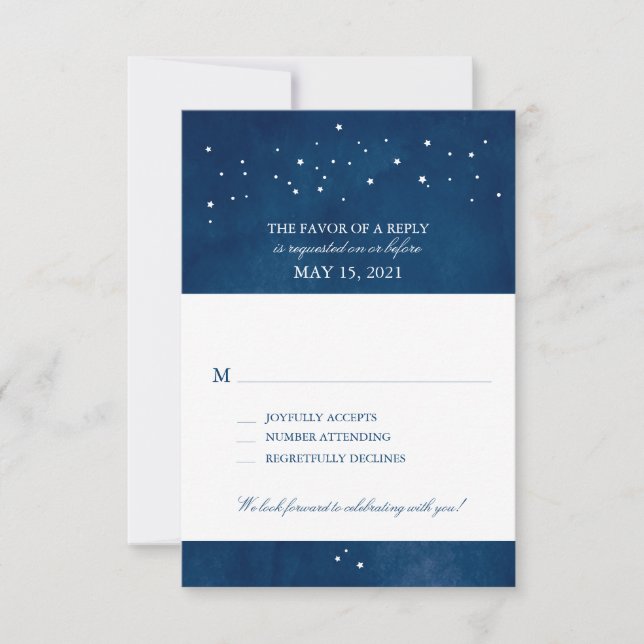 Boda acuarela azul marino de estrella fugaz | RSVP (Anverso)