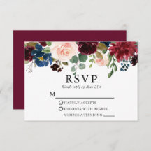 Boda acuarela Burgundy Azul rosa Floral RSVP