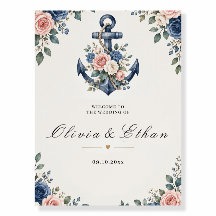 Boda Acuarela Floral Náutico Ancla