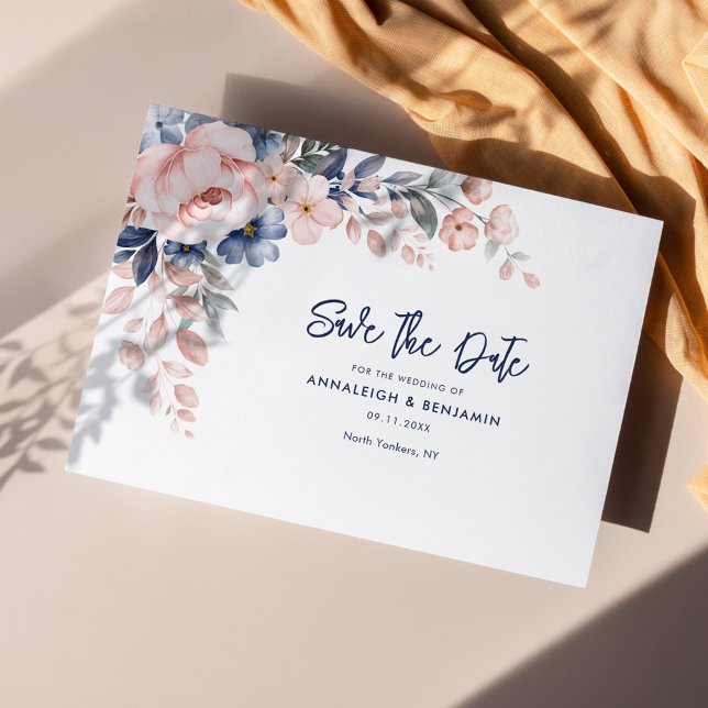 Boda acuarela rosa floral Guardar la fecha (Botanical Floral Pink Script Wedding Save the Date Announcement)
