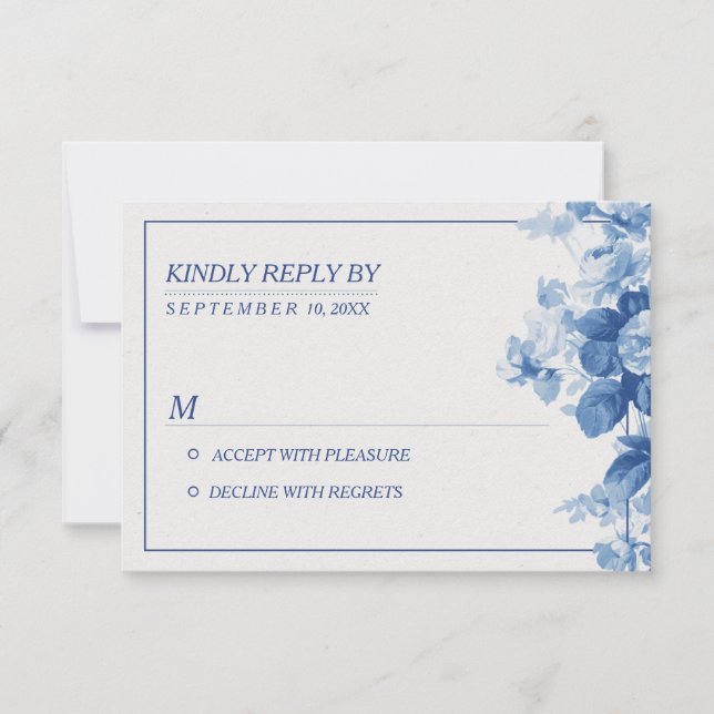 Boda acuática floral azul moderna RSVP (Anverso)