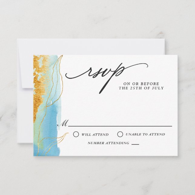 Boda acuática moderna de mar y arena RSVP (Anverso)
