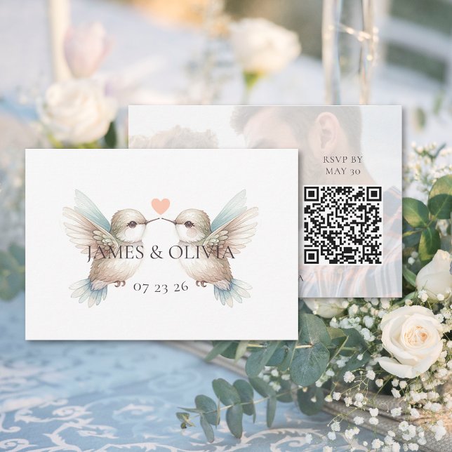 Boda Adorable Añadir tarjeta RSVP de código QR de  (Adorable Wedding Add Photo QR Code RSVP Card (front and back))