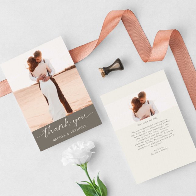 Boda Agradecimiento Foto Script Moderno Beige (Subido por el creador)