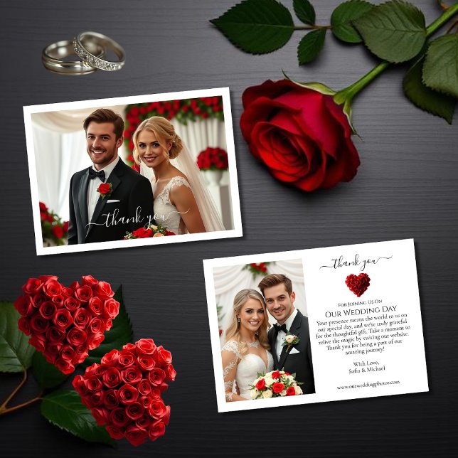 Boda Agradecimiento - Rosas Rojas en Forma de Cora (Wedding Thank You- Heart Shaped Red Roses Thank Yo Thank You Card)