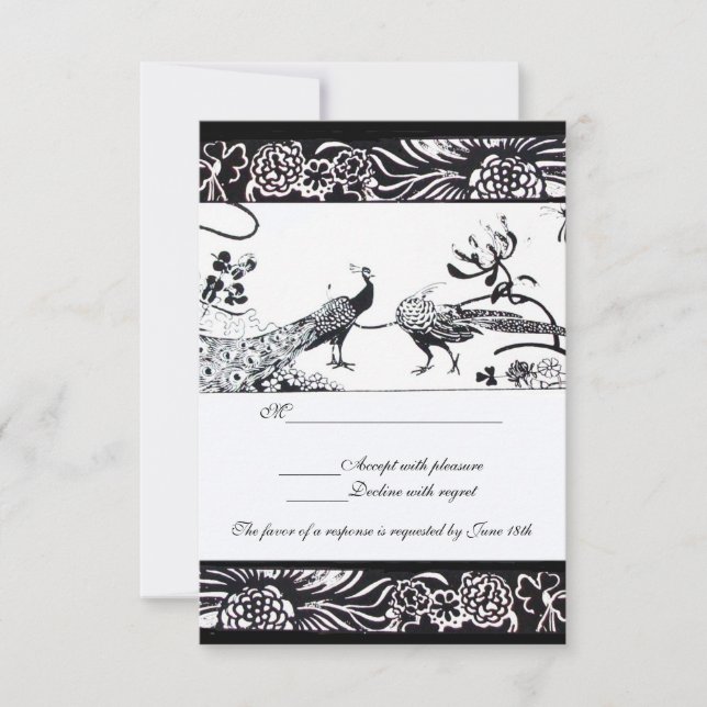 BODA AMAR AVES RSVP Invitaciones de blanco negro (Anverso)