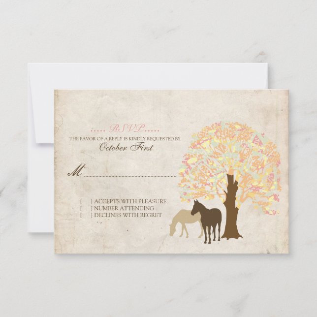 Boda amarilla y mint de caballos de otoño RSVP (Anverso)