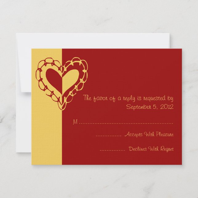Boda amarilla y rojaHeart RSVP (Anverso)
