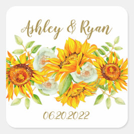 Boda amarillo de girasol Pegatina cuadrado