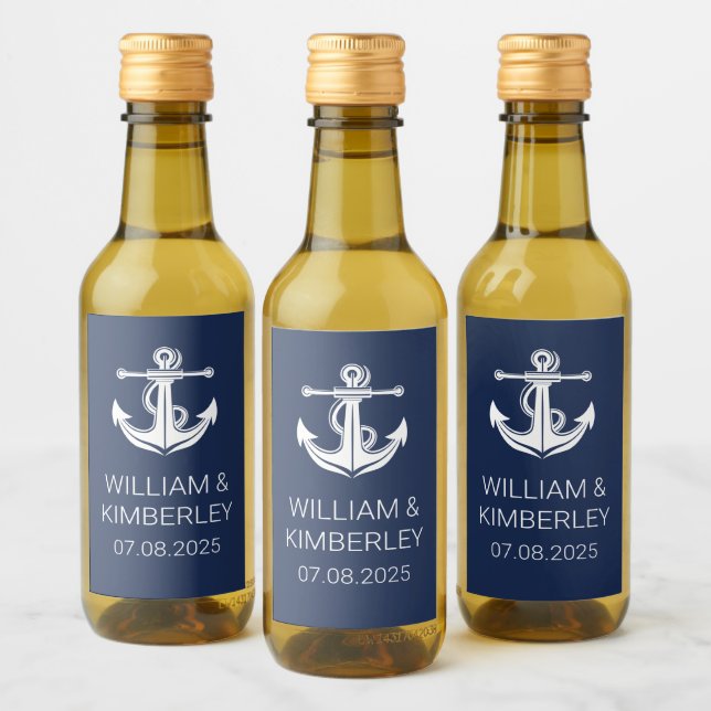 Boda Anchor Navy Blue Nautical Elegant Wedding (Botellas)