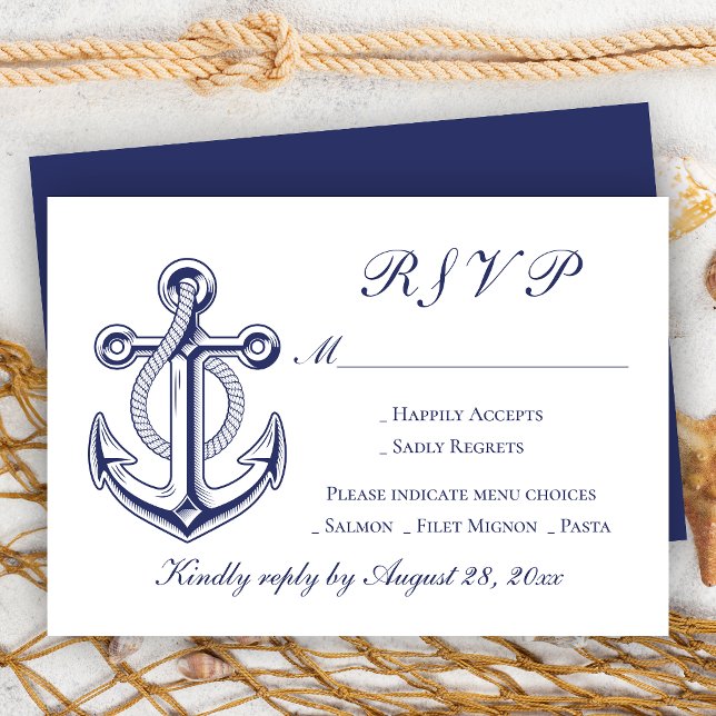 Boda Anchor Sailor Navy Blue Nautical RSVP (Subido por el creador)