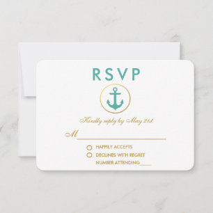 Boda Anclaje Náutico Oro Verde azulado RSVP