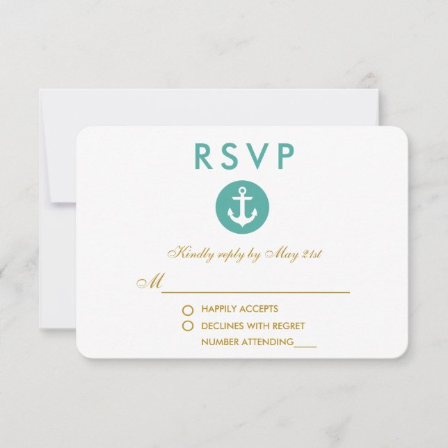 Boda Anclaje Náutico Verde azulado RSVP Gold (Anverso)