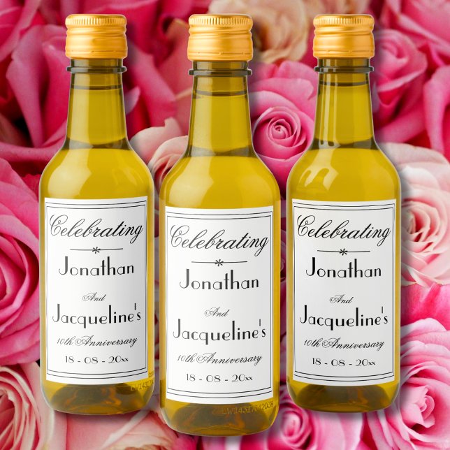 Boda Aniversario Favor Moda Elegante Mini Blanco (Celebrating a Wedding Anniversary - Elegant Chic White Mini Wine Labels. Perfect Favors.)