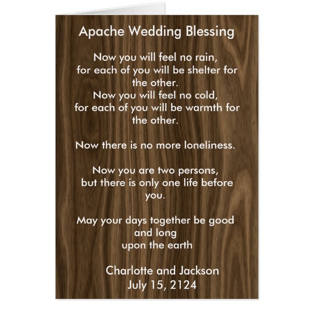 Boda Apache bendiciendo grano de madera blanca (Frente)
