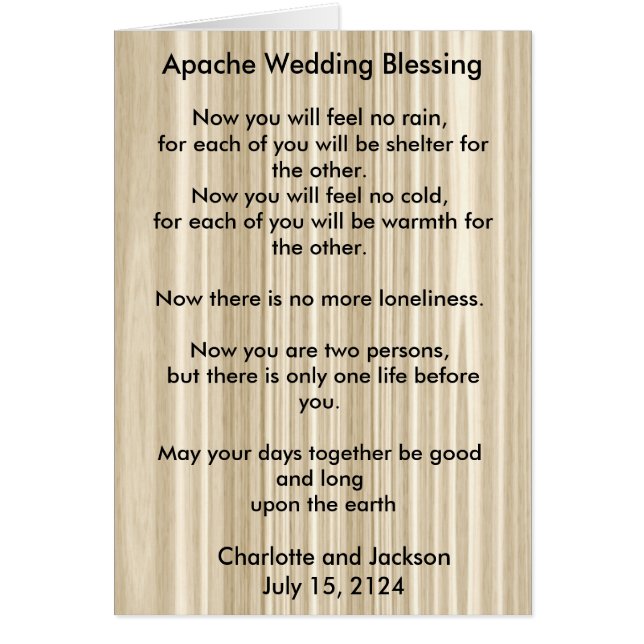 Boda Apache bendiciendo grano de madera blanca (Frente)