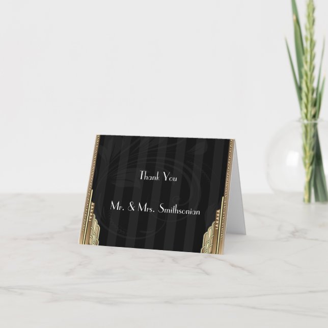 Boda Art Déco Dorado de Rayas Agradecimiento (Anverso)