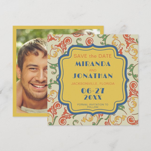 Boda Art Nouveau Guardar la tarjeta de fecha (Anverso / Reverso)