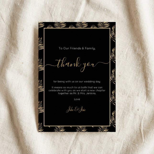Boda audaz de la hoja de helecho de oro gracias ta (Bold gold fern leaf Wedding thank you Table Card.)