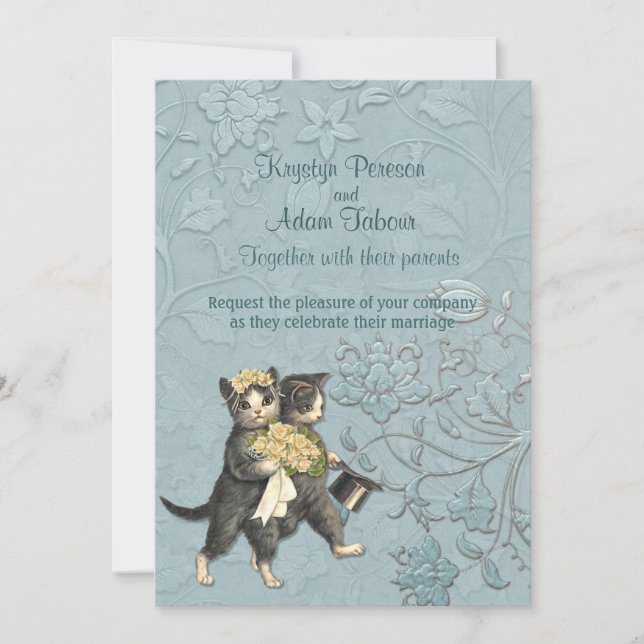 Boda azul acuático de gatos más 2 invitación (Anverso)