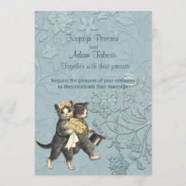 Boda azul acuático de gatos más 2 invitación