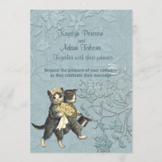 Boda azul acuático de gatos más 2 invitación