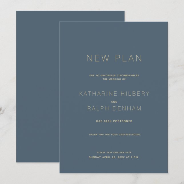 Boda azul de la marina Nueva Invitación de plan (Anverso / Reverso)