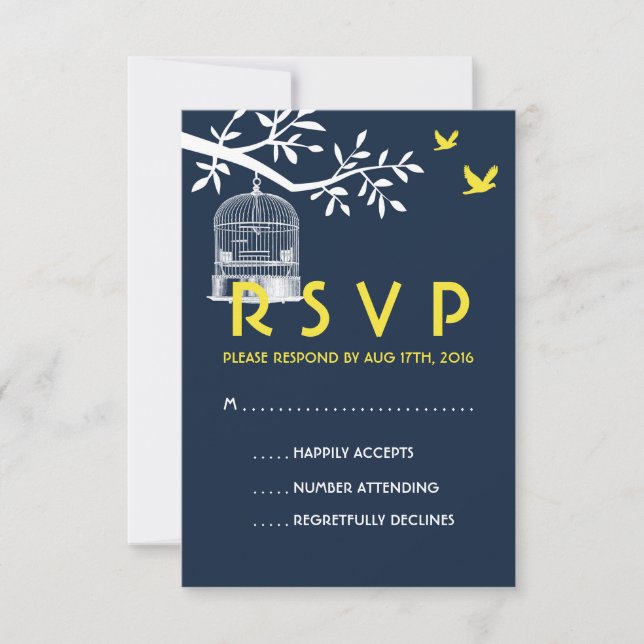 Boda azul de la Marina Tarjeta RSVP para pájaro vi (Anverso)