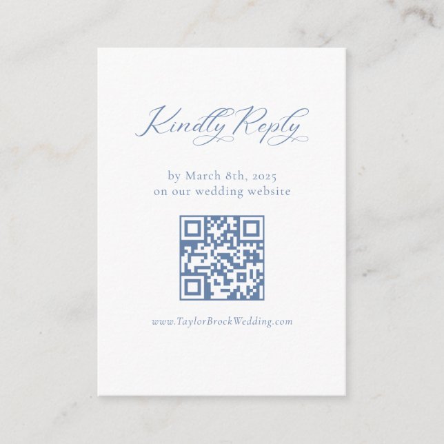 Boda azul francesa RSVP Código QR Tarjeta de inscr (Anverso)