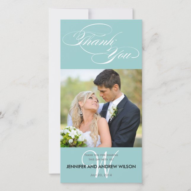 BODA AZUL INICIAL DE SCRIPT GRACIAS TARJETA DE FOT (Anverso)