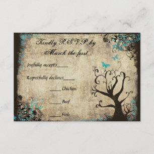 Boda azul mariposa y árbol vintage RSVP