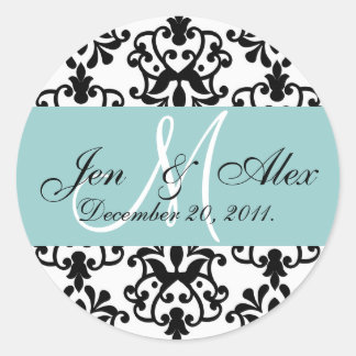 Boda azul Monograma Fecha Paisley Sello