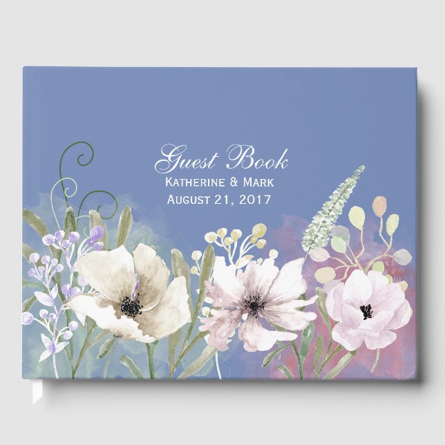 Boda azul Pastel Flowers Libro de invitados (Anverso)