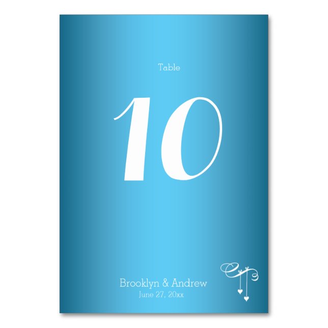 Boda azul personalizado Número de tarjetas de tabl (Anverso)