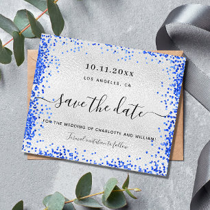 Boda azul real de plata salva la tarjeta de fecha