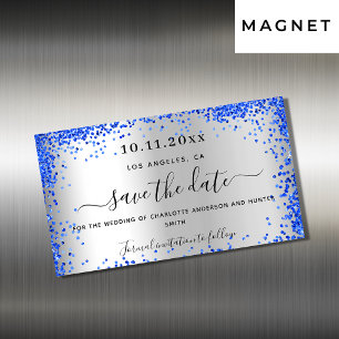 Boda azul real plateado salva el imán de fecha