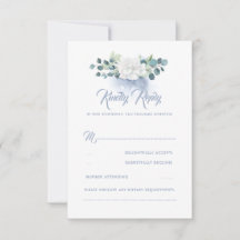 Boda azul turbia de flores blancas RSVP