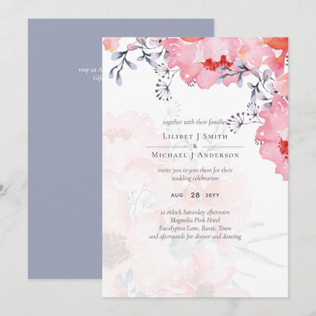 Boda azul turbio y rosado de Rubor presupuestado (Anverso / Reverso)
